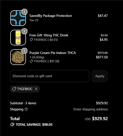 Checkout screenshot with code TYGFBIOC applied